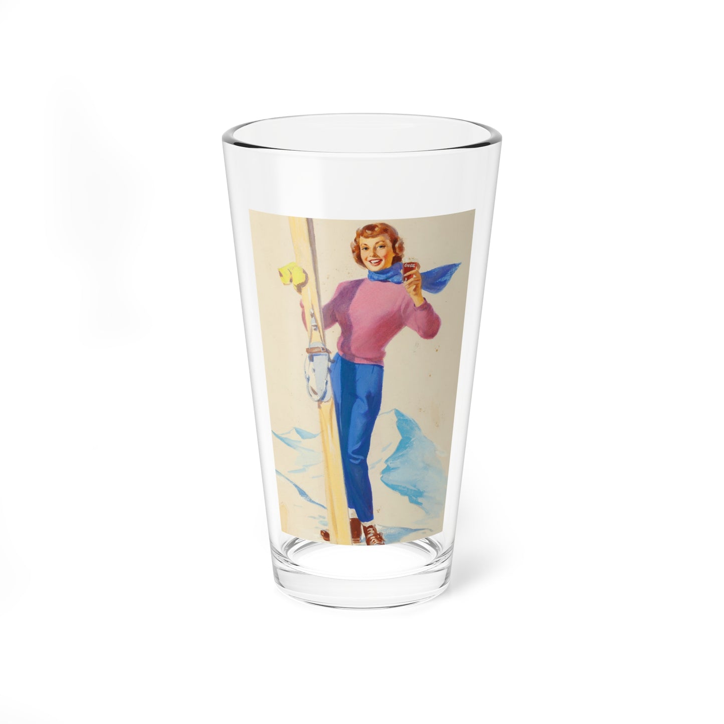 Ski Bunny, Coca-Cola advertisement, circa 1960 (Magazine Illustration) Pint Glass 16oz-16oz-Go Mug Yourself