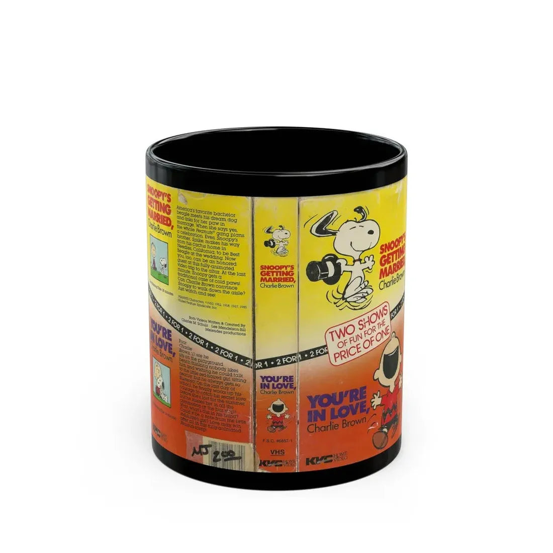 SNOOPYS GETTING MARRIED CHARLIE BROWN AND YOURE IN LOVE CHARLIE BROWN (VHS COVER) - Black Coffee Mug 11oz - Go Mug Yourself