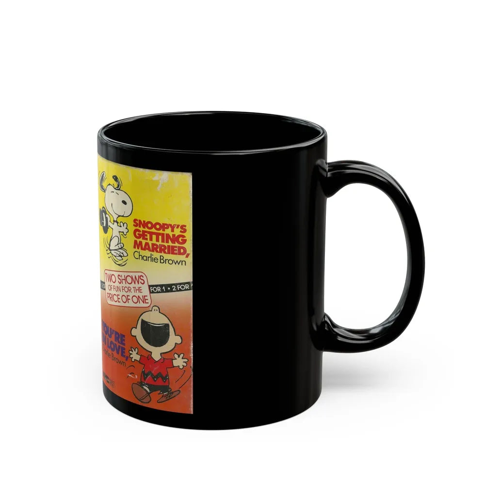 SNOOPYS GETTING MARRIED CHARLIE BROWN AND YOURE IN LOVE CHARLIE BROWN (VHS COVER) - Black Coffee Mug-Go Mug Yourself