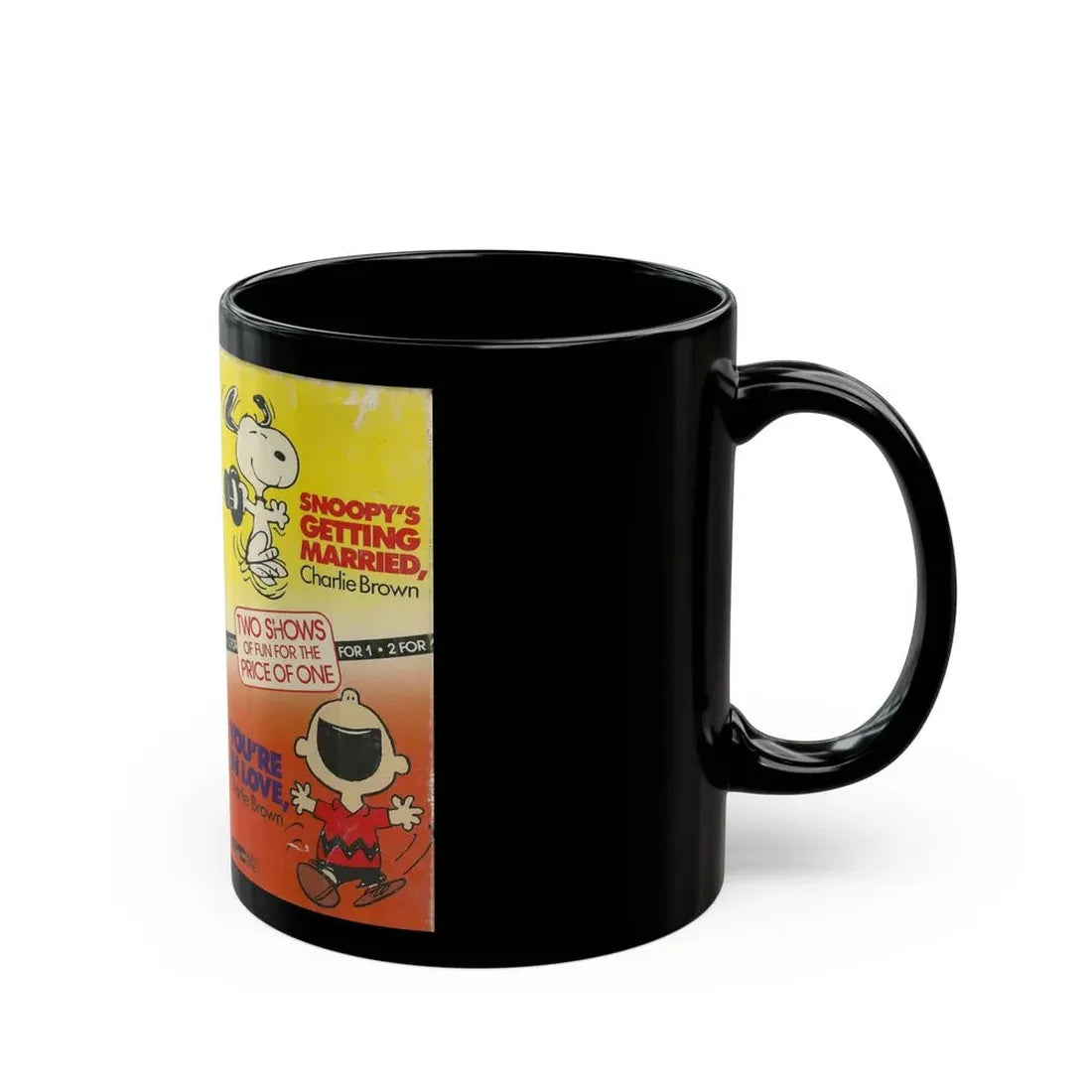 SNOOPYS GETTING MARRIED CHARLIE BROWN AND YOURE IN LOVE CHARLIE BROWN (VHS COVER) - Black Coffee Mug - Go Mug Yourself
