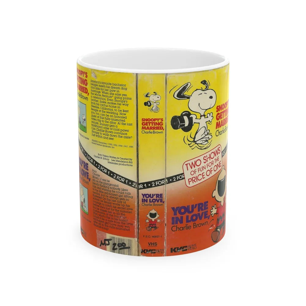 SNOOPYS GETTING MARRIED CHARLIE BROWN AND YOURE IN LOVE CHARLIE BROWN (VHS COVER) - White Coffee Mug-11oz-Go Mug Yourself