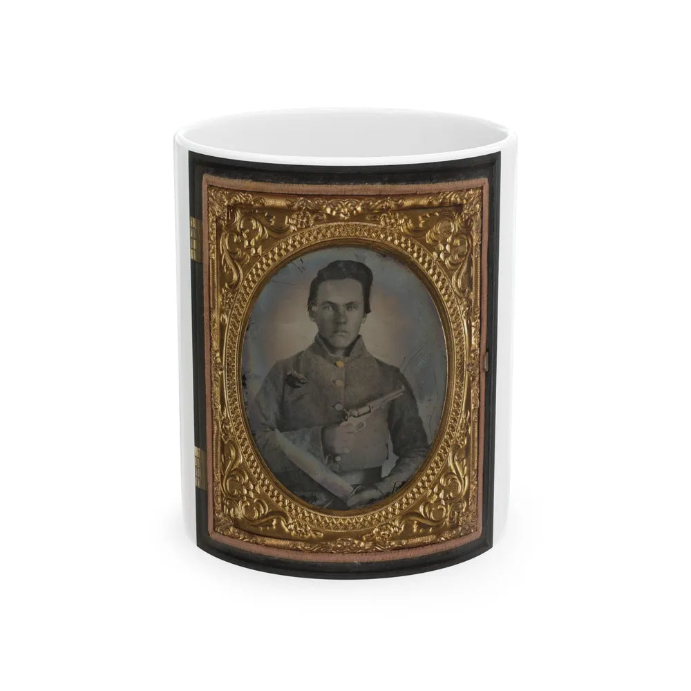 Soldier Named E.F. Powell In Confederate Uniform With Bowie Knife And Revolver (U.S. Civil War) White Coffee Mug-11oz-Go Mug Yourself