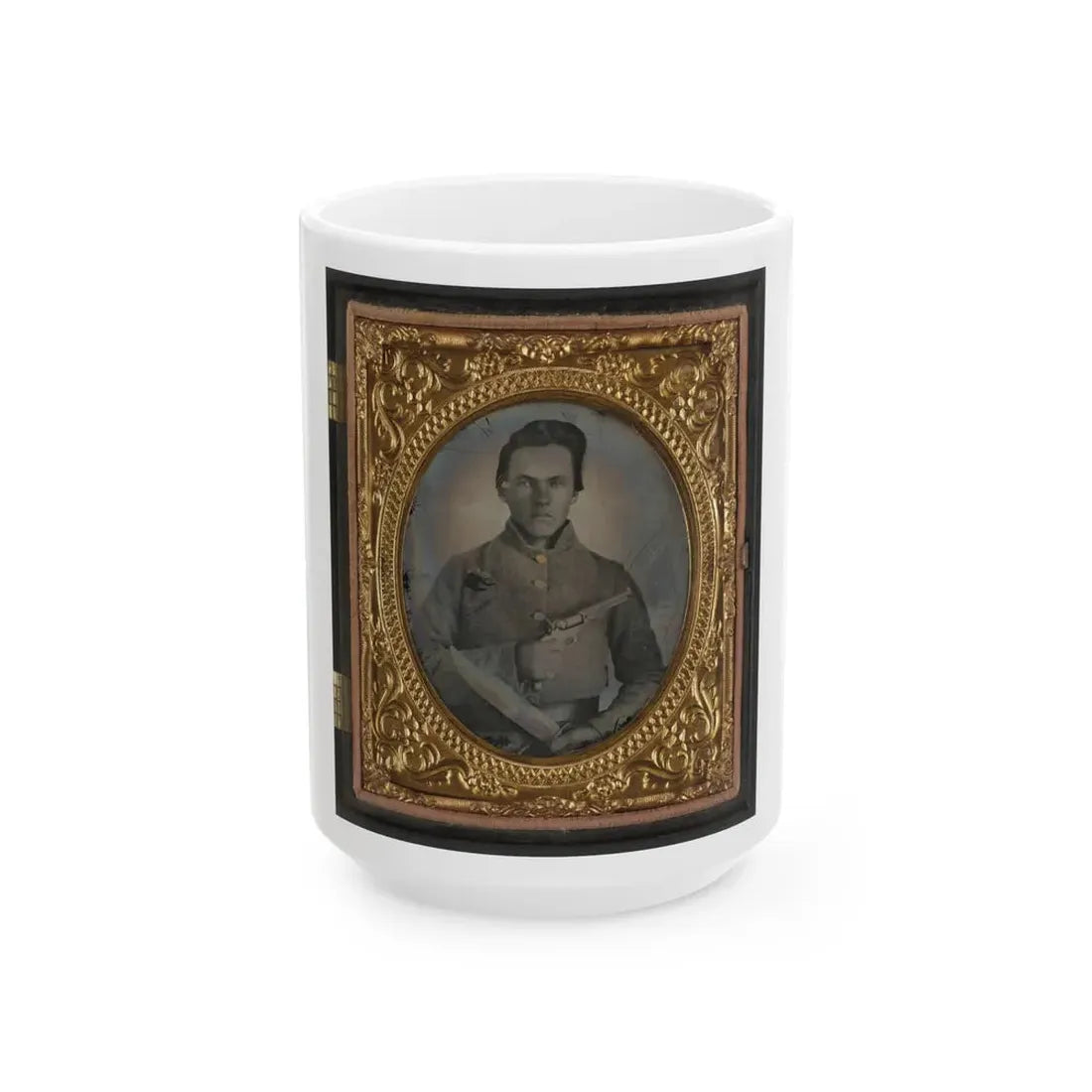 Soldier Named E.F. Powell In Confederate Uniform With Bowie Knife And Revolver (U.S. Civil War) White Coffee Mug 15oz - Go Mug Yourself