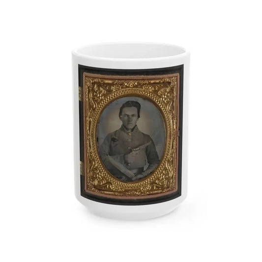 Soldier Named E.F. Powell In Confederate Uniform With Bowie Knife And Revolver (U.S. Civil War) White Coffee Mug 15oz - Go Mug Yourself