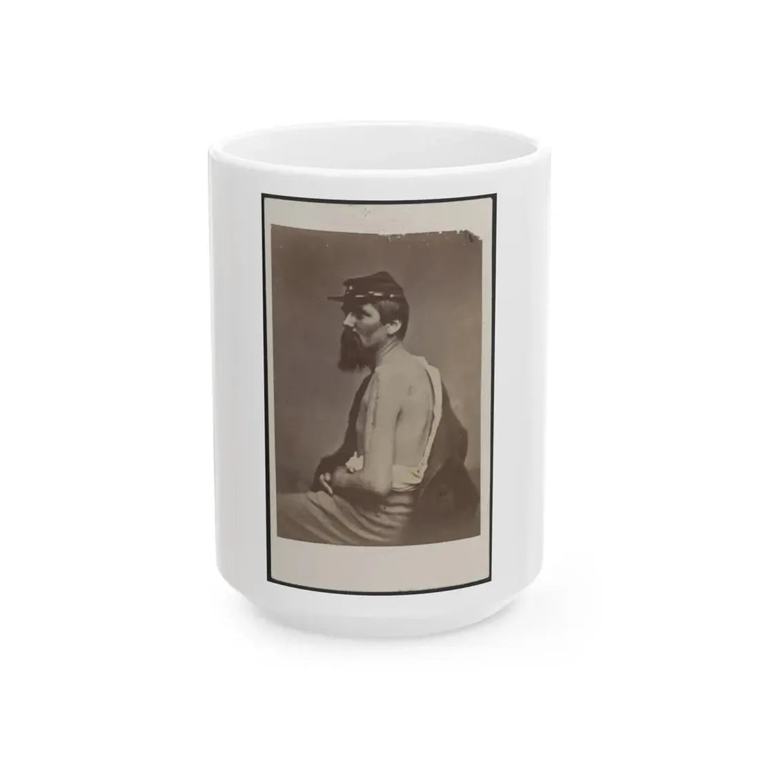 Soldier Named Ewing In Kepi Displaying A Wound To His Arm (U.S. Civil War) White Coffee Mug 15oz - Go Mug Yourself