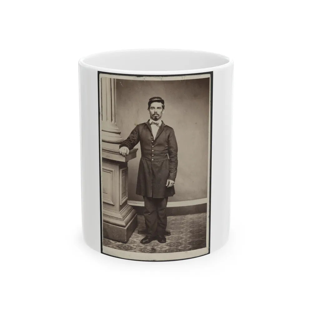 Soldier Named Garrison In Uniform Next To Column (U.S. Civil War) White Coffee Mug-11oz-Go Mug Yourself