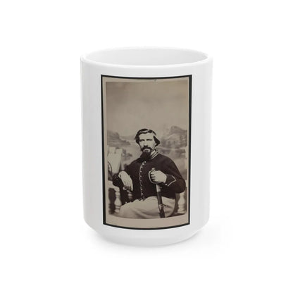 Soldier Named Halsey In Union Uniform With Sword In Front Of Painted Backdrop (U.S. Civil War) White Coffee Mug-15oz-Go Mug Yourself