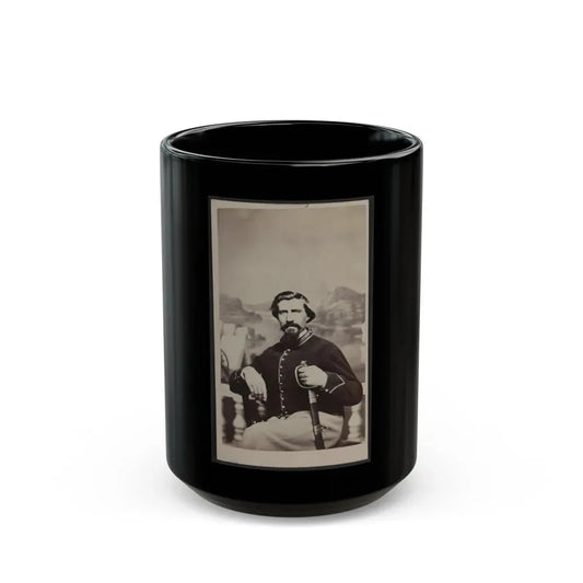 Soldier Named Halsey In Union Uniform With Sword In Front Of Painted Backdrop (U.S. Civil War) Black Coffee Mug 15oz - Go Mug Yourself