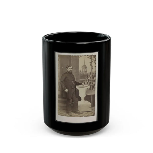 Soldier Named Russell In Uniform With Cane And Prop In Front Of Painted Backdrop (U.S. Civil War) Black Coffee Mug-15oz-Go Mug Yourself