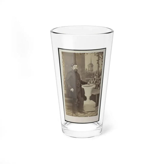 Soldier Named Russell In Uniform With Cane And Prop In Front Of Painted Backdrop (U.S. Civil War) Pint Glass 16oz 16oz - Go Mug Yourself