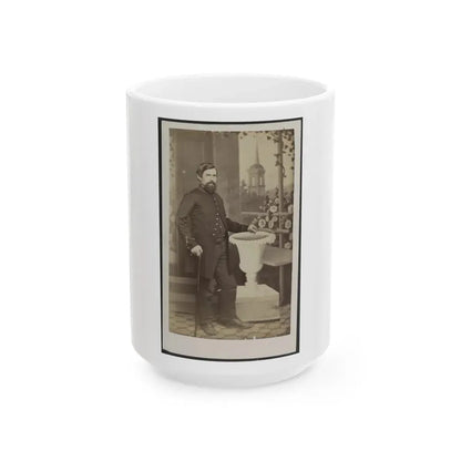 Soldier Named Russell In Uniform With Cane And Prop In Front Of Painted Backdrop (U.S. Civil War) White Coffee Mug 15oz - Go Mug Yourself
