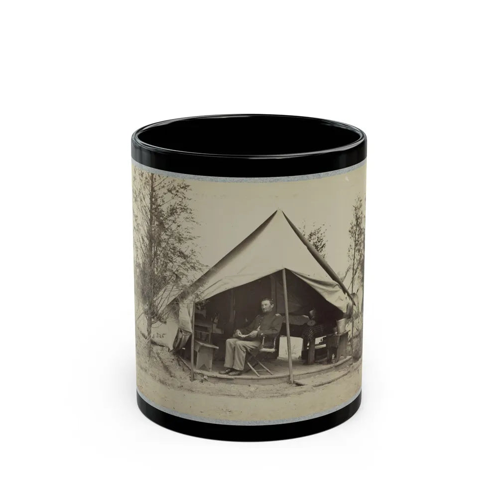 Soldier Sitting Inside His Tent (U.S. Civil War) Black Coffee Mug-11oz-Go Mug Yourself