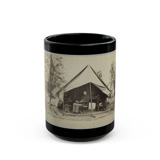 Soldier Sitting Inside His Tent (U.S. Civil War) Black Coffee Mug 15oz - Go Mug Yourself