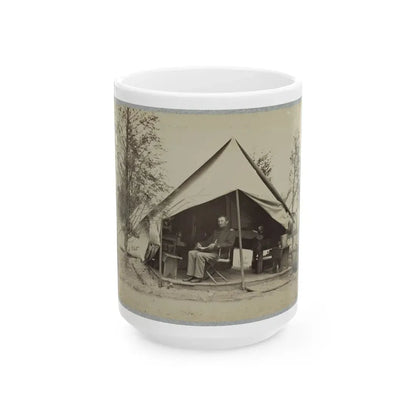Soldier Sitting Inside His Tent (U.S. Civil War) White Coffee Mug 15oz - Go Mug Yourself