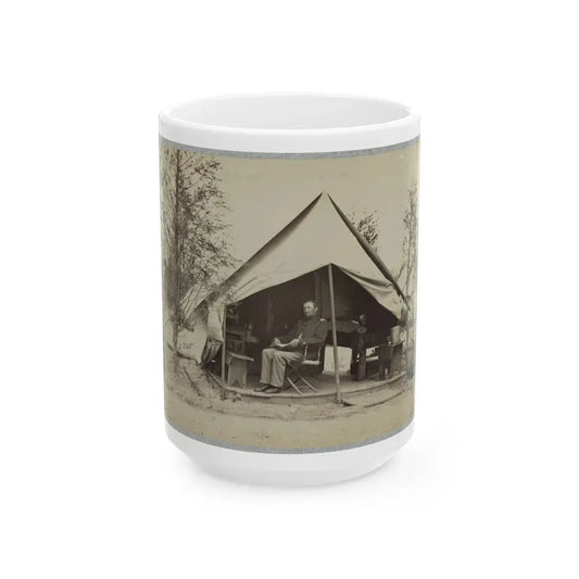 Soldier Sitting Inside His Tent (U.S. Civil War) White Coffee Mug 15oz - Go Mug Yourself