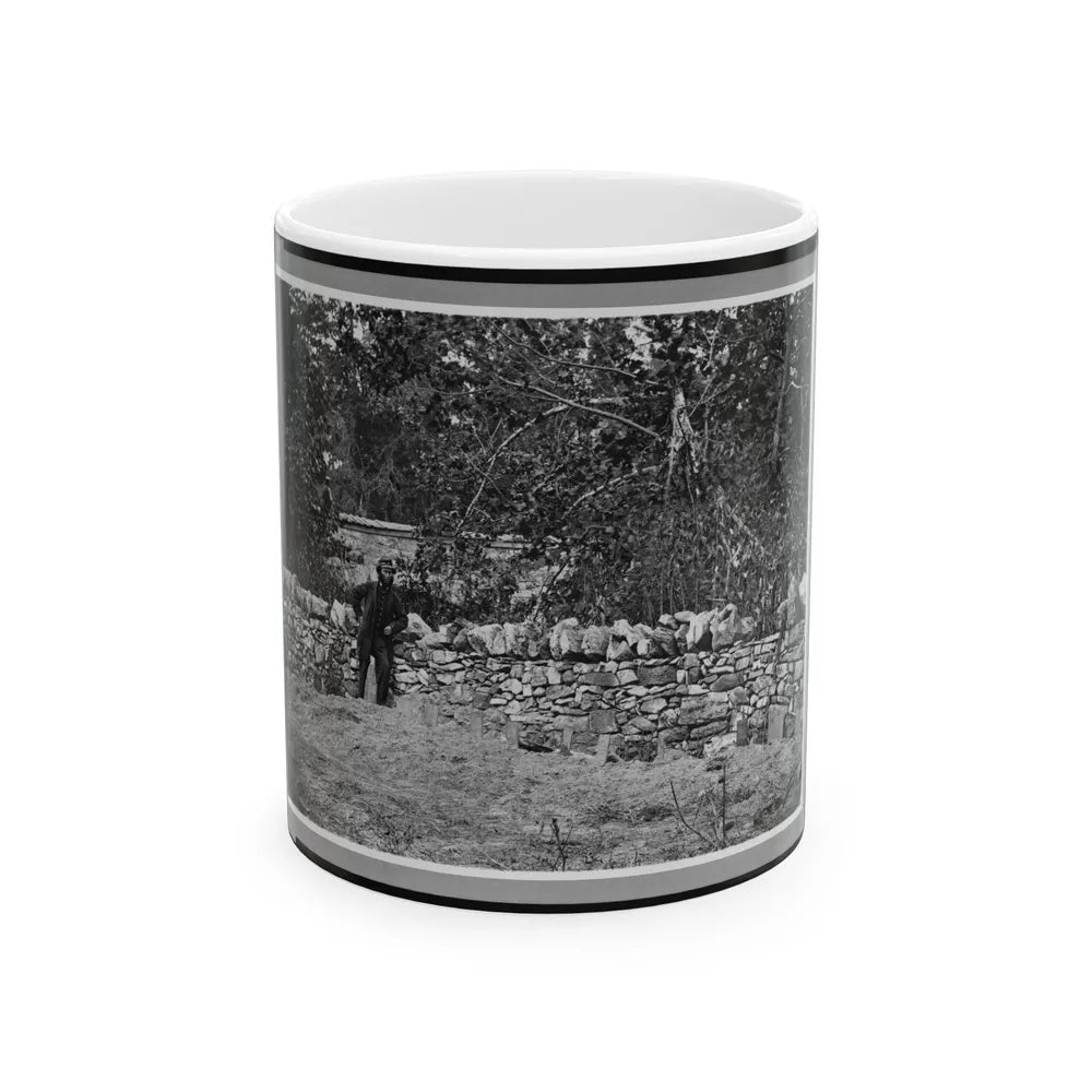 Soldier Standing At Graves Of Federal Soldiers, Along Stone Fence, At Burnside Bridge, Antietam, Maryland (U.S. Civil War) White Coffee Mug-11oz-Go Mug Yourself