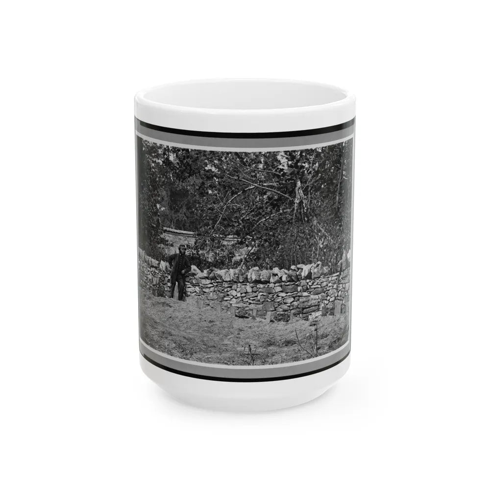 Soldier Standing At Graves Of Federal Soldiers, Along Stone Fence, At Burnside Bridge, Antietam, Maryland (U.S. Civil War) White Coffee Mug-15oz-Go Mug Yourself