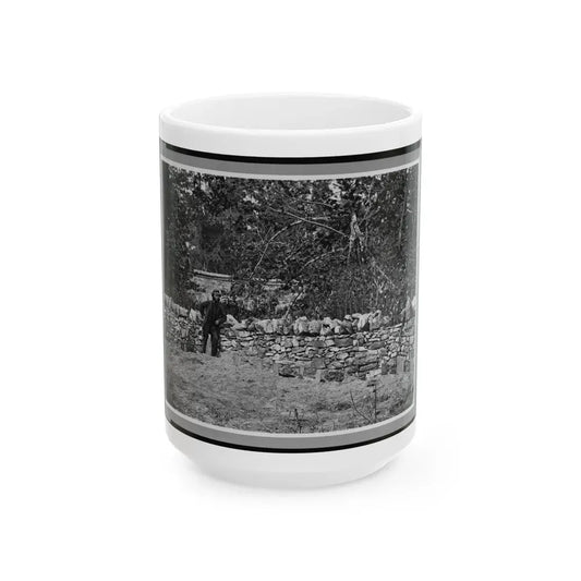 Soldier Standing At Graves Of Federal Soldiers, Along Stone Fence, At Burnside Bridge, Antietam, Maryland (U.S. Civil War) White Coffee Mug 15oz - Go Mug Yourself