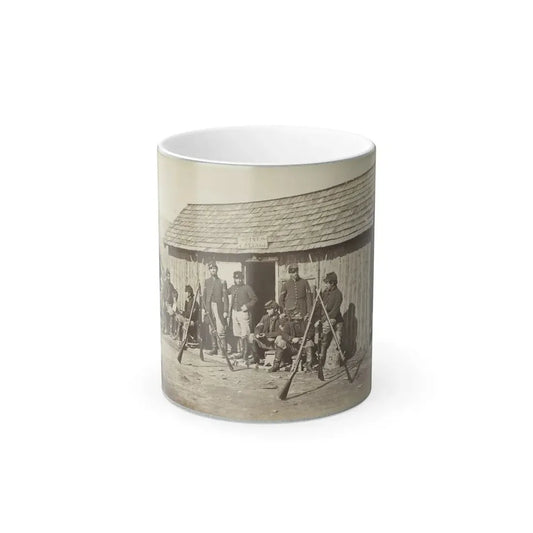 Soldiers Outside a Log Cabin Winter Quarters, Identified as  Pine Cottage (U.S. Civil War) Color Changing Coffee Mug 11oz Default Title 11oz - Go Mug Yourself