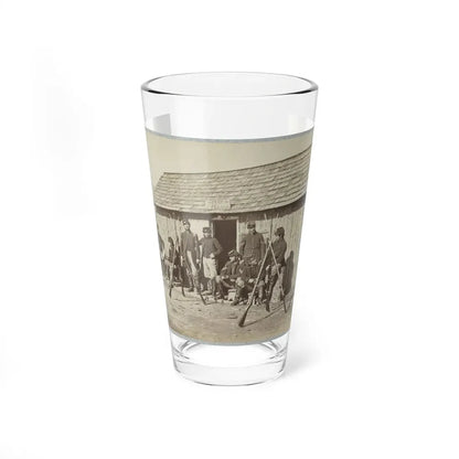 Soldiers Outside A Log Cabin Winter Quarters, Identified As  Pine Cottage (U.S. Civil War) Pint Glass 16oz 16oz - Go Mug Yourself