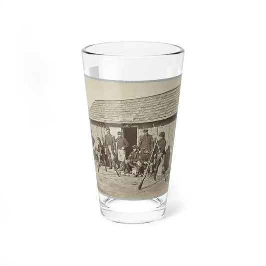 Soldiers Outside A Log Cabin Winter Quarters, Identified As  Pine Cottage (U.S. Civil War) Pint Glass 16oz 16oz - Go Mug Yourself