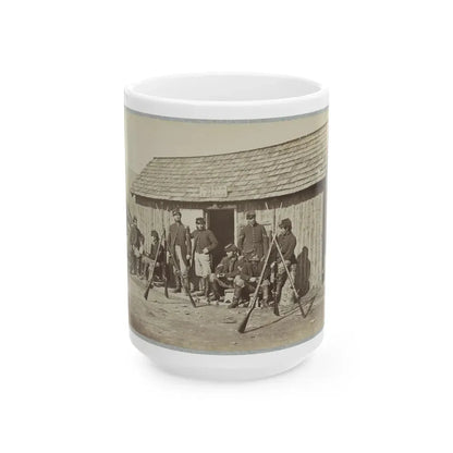 Soldiers Outside A Log Cabin Winter Quarters, Identified As  Pine Cottage (U.S. Civil War) White Coffee Mug 15oz - Go Mug Yourself
