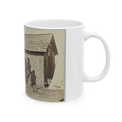 Soldiers Outside A Log Cabin Winter Quarters, Identified As  Pine Cottage (U.S. Civil War) White Coffee Mug - Go Mug Yourself