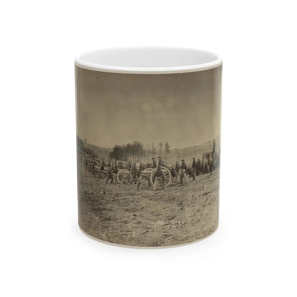 Soldiers Preparing Cannons On The Battlefield (U.S. Civil War) White Coffee Mug-11oz-Go Mug Yourself