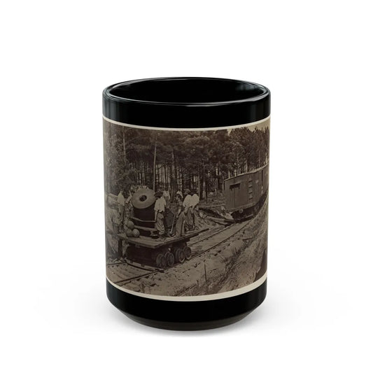 Soldiers With Cannon On Small Railroad Car (U.S. Civil War) Black Coffee Mug-15oz-Go Mug Yourself