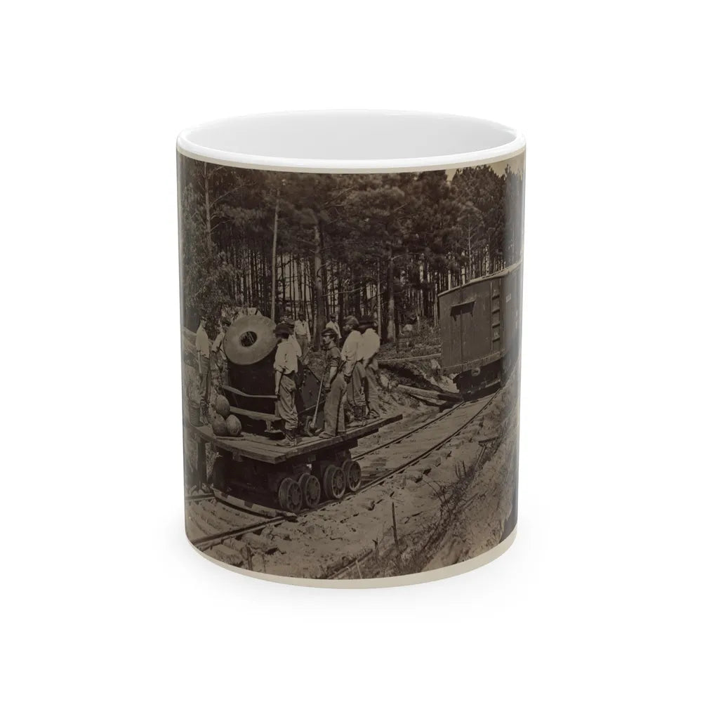 Soldiers With Cannon On Small Railroad Car (U.S. Civil War) White Coffee Mug-11oz-Go Mug Yourself