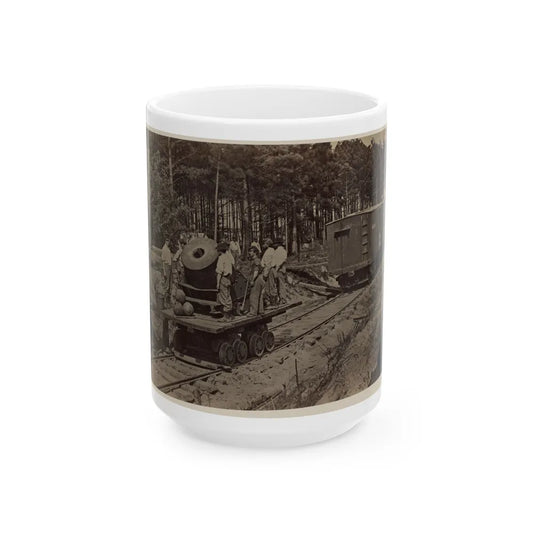 Soldiers With Cannon On Small Railroad Car (U.S. Civil War) White Coffee Mug-15oz-Go Mug Yourself