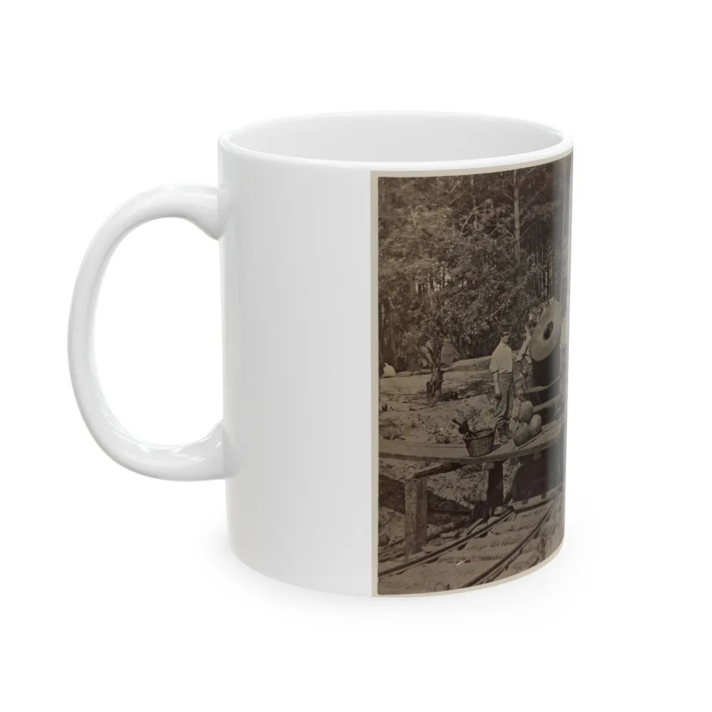 Soldiers With Cannon On Small Railroad Car (U.S. Civil War) White Coffee Mug-Go Mug Yourself