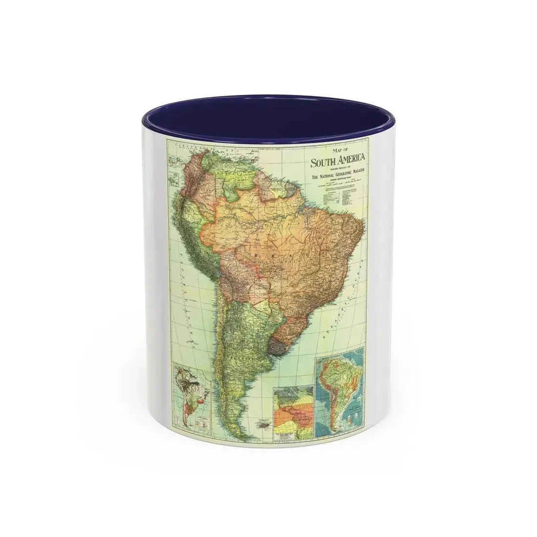 South America (1921) (Map) Accent Coffee Mug 11oz Navy - Go Mug Yourself