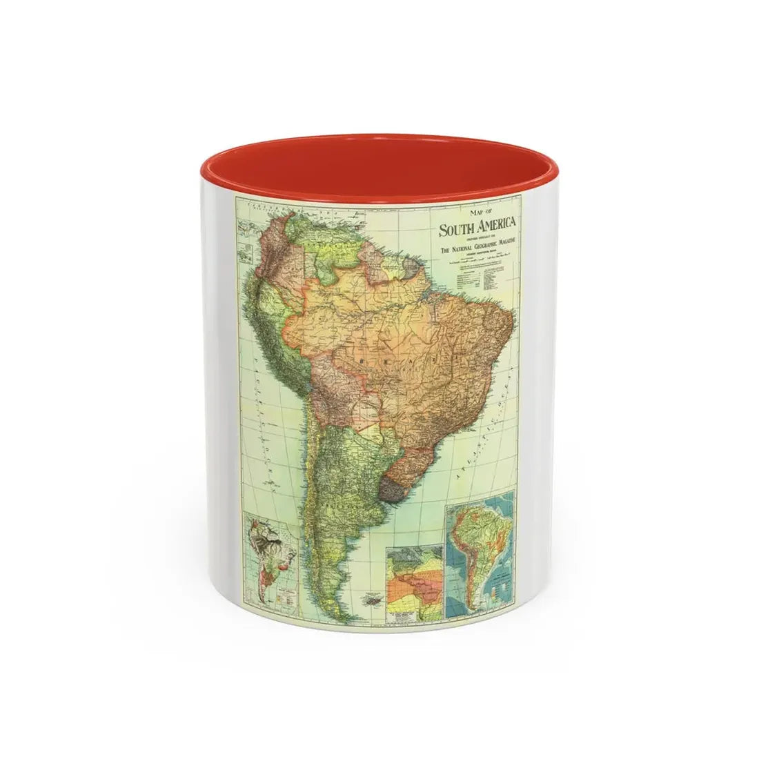 South America (1921) (Map) Accent Coffee Mug 11oz Red - Go Mug Yourself