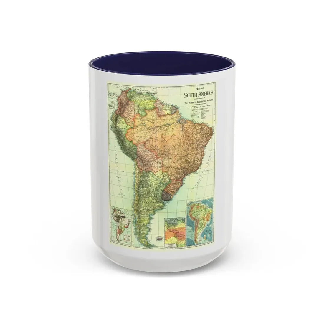 South America (1921) (Map) Accent Coffee Mug 15oz Navy - Go Mug Yourself
