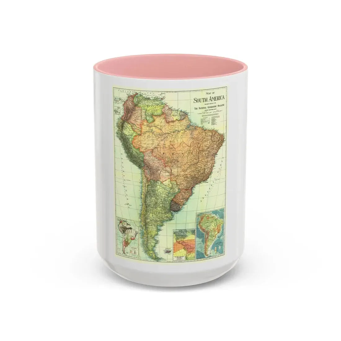 South America (1921) (Map) Accent Coffee Mug 15oz Pink - Go Mug Yourself