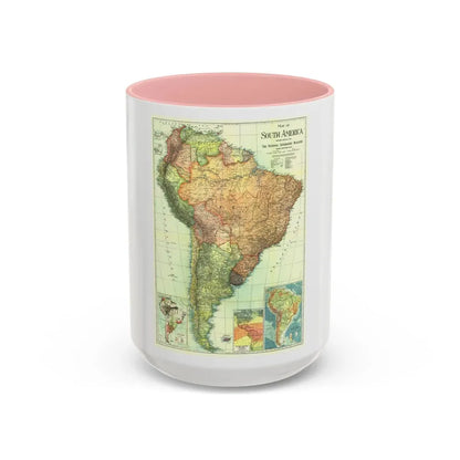 South America (1921) (Map) Accent Coffee Mug 15oz Pink - Go Mug Yourself