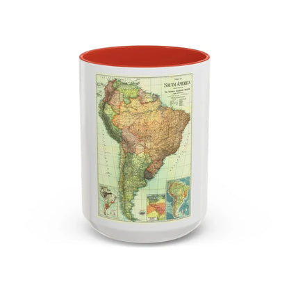 South America (1921) (Map) Accent Coffee Mug 15oz Red - Go Mug Yourself