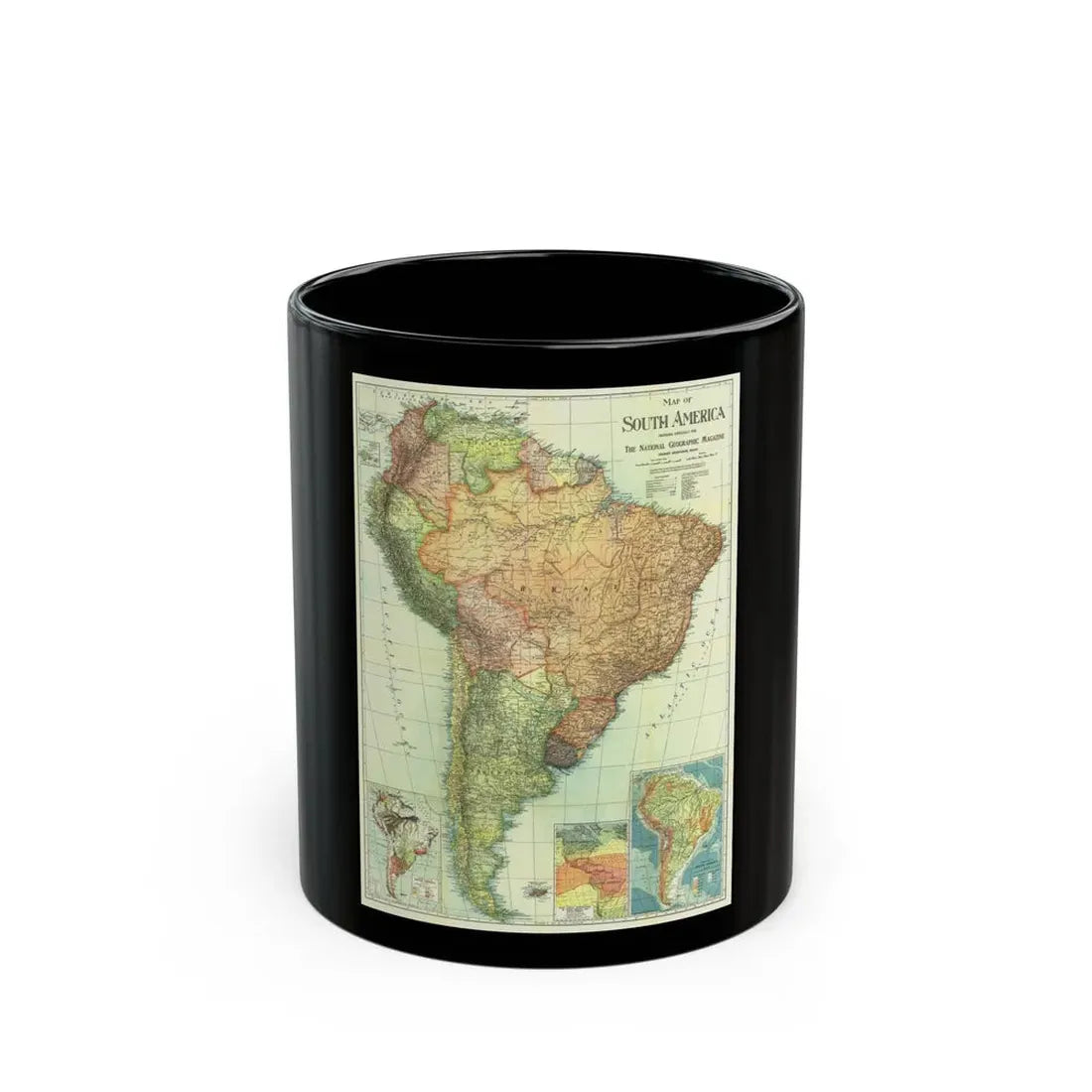 South America (1921) (Map) Black Coffee Mug 11oz - Go Mug Yourself