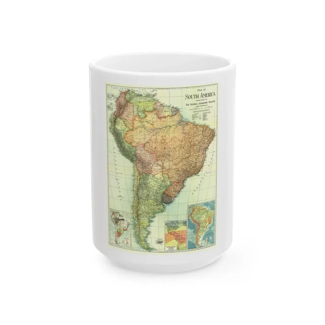 South America (1921) (Map) White Coffee Mug 15oz - Go Mug Yourself