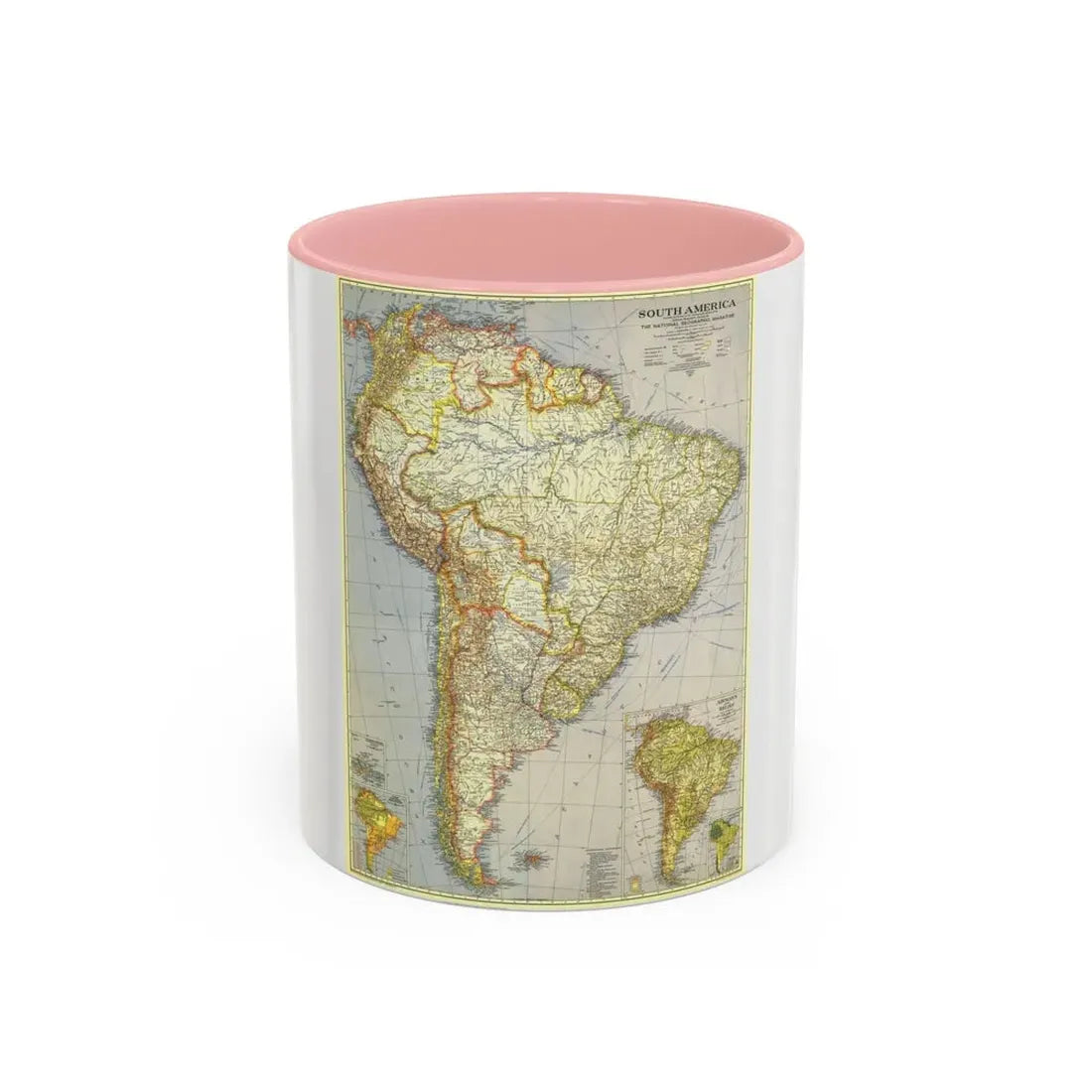 South America (1937) (Map) Accent Coffee Mug 11oz Pink - Go Mug Yourself