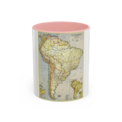 South America (1937) (Map) Accent Coffee Mug 11oz Pink - Go Mug Yourself