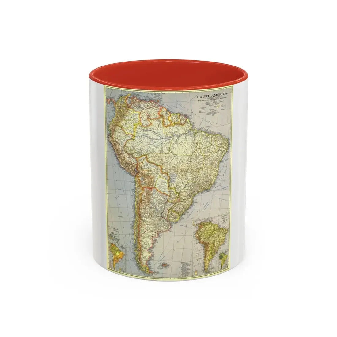 South America (1937) (Map) Accent Coffee Mug 11oz Red - Go Mug Yourself