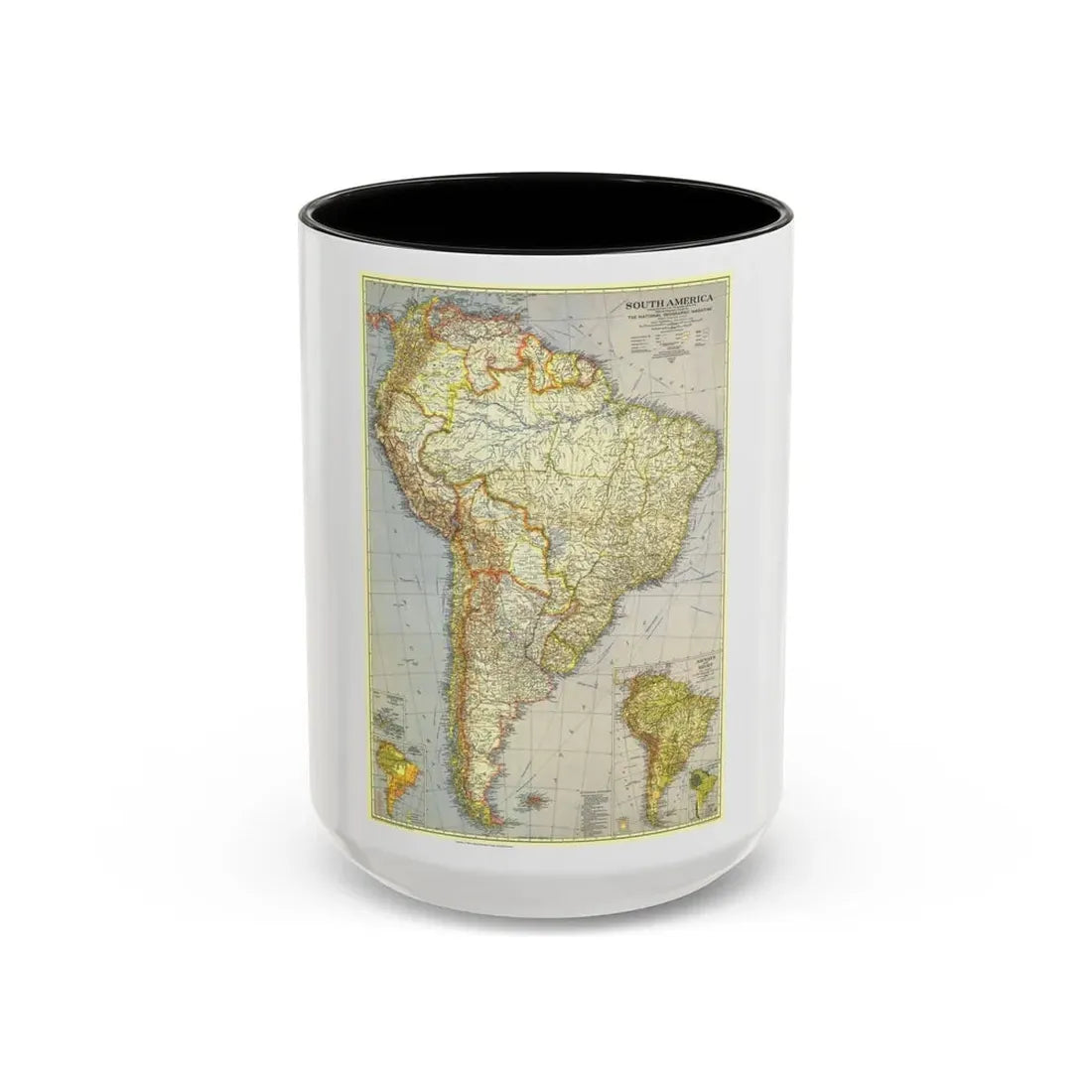 South America (1937) (Map) Accent Coffee Mug 15oz Black - Go Mug Yourself