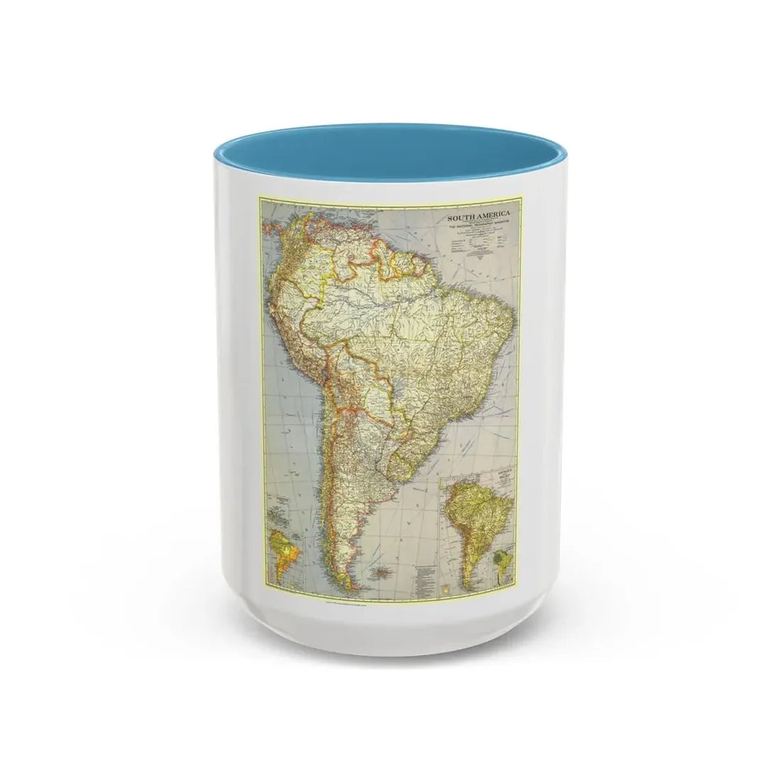 South America (1937) (Map) Accent Coffee Mug 15oz Light Blue - Go Mug Yourself