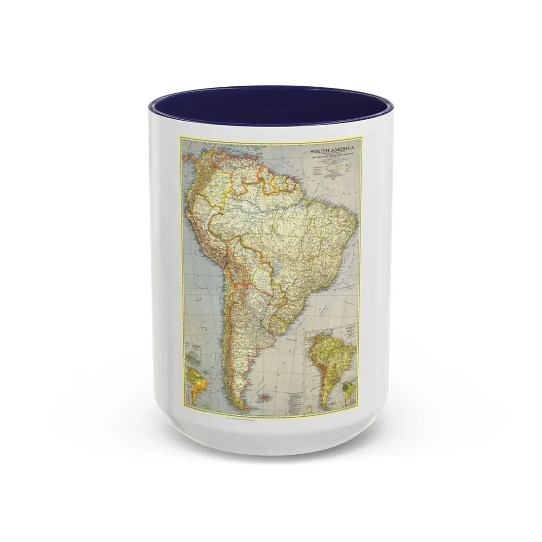 South America (1937) (Map) Accent Coffee Mug 15oz Navy - Go Mug Yourself