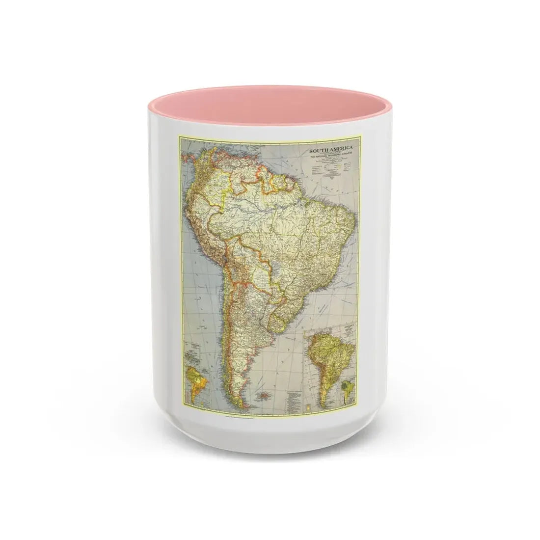 South America (1937) (Map) Accent Coffee Mug 15oz Pink - Go Mug Yourself