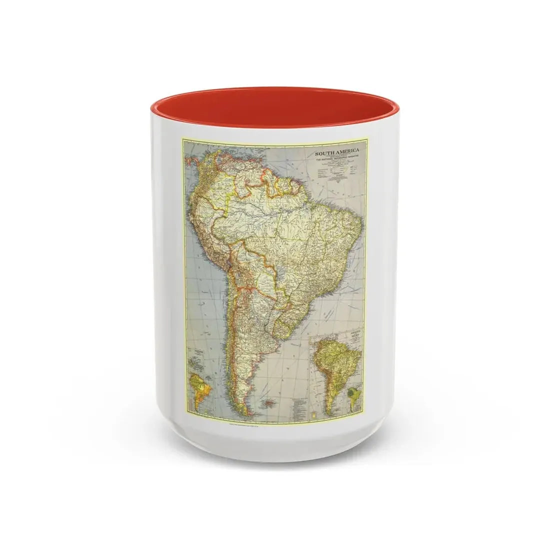 South America (1937) (Map) Accent Coffee Mug 15oz Red - Go Mug Yourself