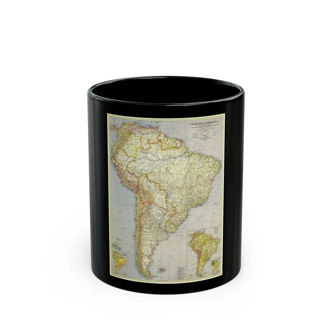 South America (1937) (Map) Black Coffee Mug 11oz - Go Mug Yourself