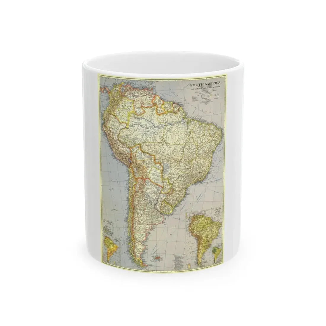 South America (1937) (Map) White Coffee Mug 11oz - Go Mug Yourself